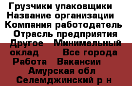 Грузчики-упаковщики › Название организации ­ Компания-работодатель › Отрасль предприятия ­ Другое › Минимальный оклад ­ 1 - Все города Работа » Вакансии   . Амурская обл.,Селемджинский р-н